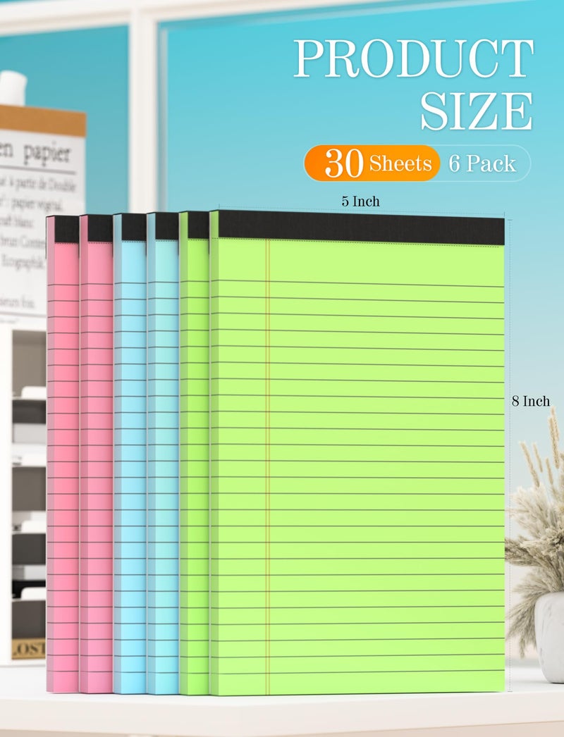 Zaviko Small Legal Pads 5x8 Colored Note Pads, 6 Pack Small Notepads for Work, Pink Notepad 5x8 Mini Legal Pad, Colored Legal Pads 5x8 for Home Office Supplies, Lined Notebook Paper 5x8 Notes, 30 Sheets/Pad - Image 2